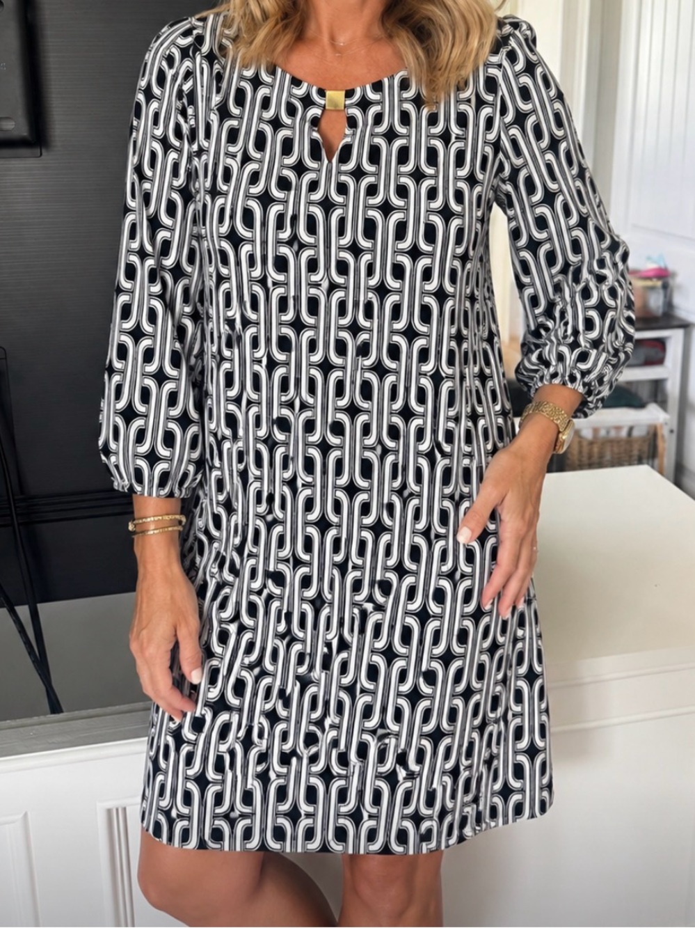 Jessica Howard Black and White Chain-Link Mini Dress